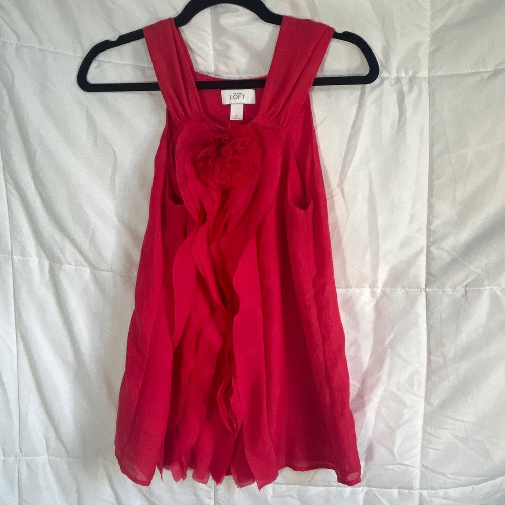 LOFT Red Sleeveless Ruffle Flower Accent Tank Top Women's Size‎ S